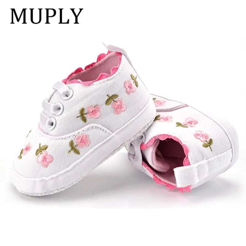 Baby Girl White Lace Floral Embroidery Shoes