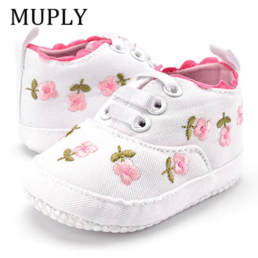 Baby Girl White Lace Floral Embroidery Shoes