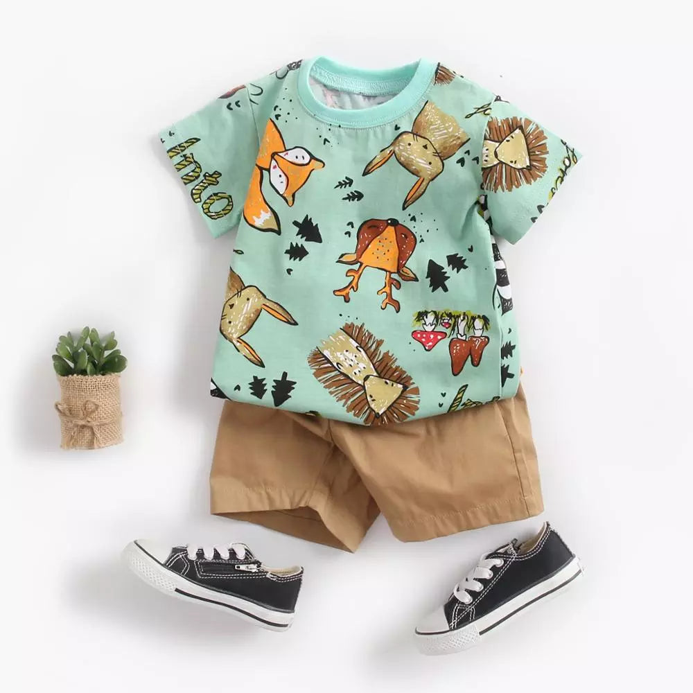 Cartoon Clothing Sets Summer Short Sleeve Cotton 2 PCS