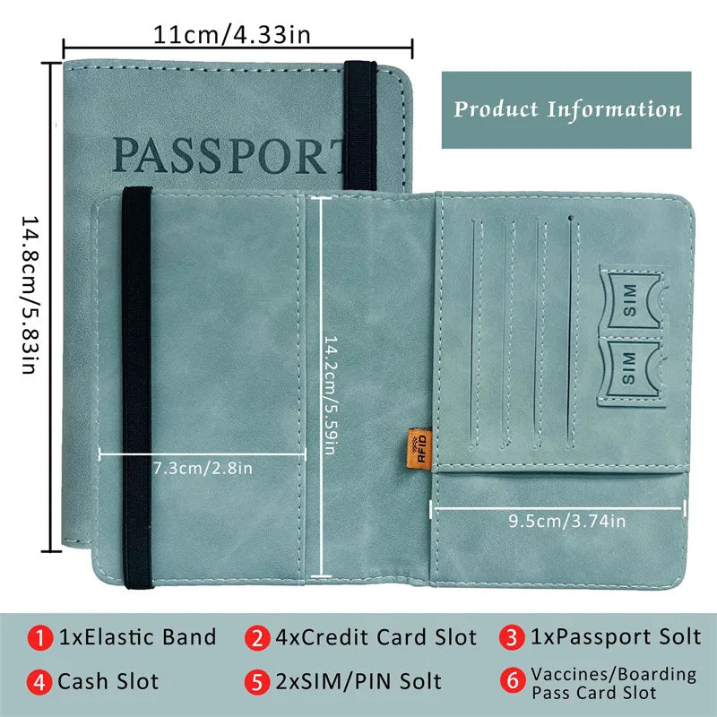 RFID Vintage Business Passport Covers Holder Multi-Function