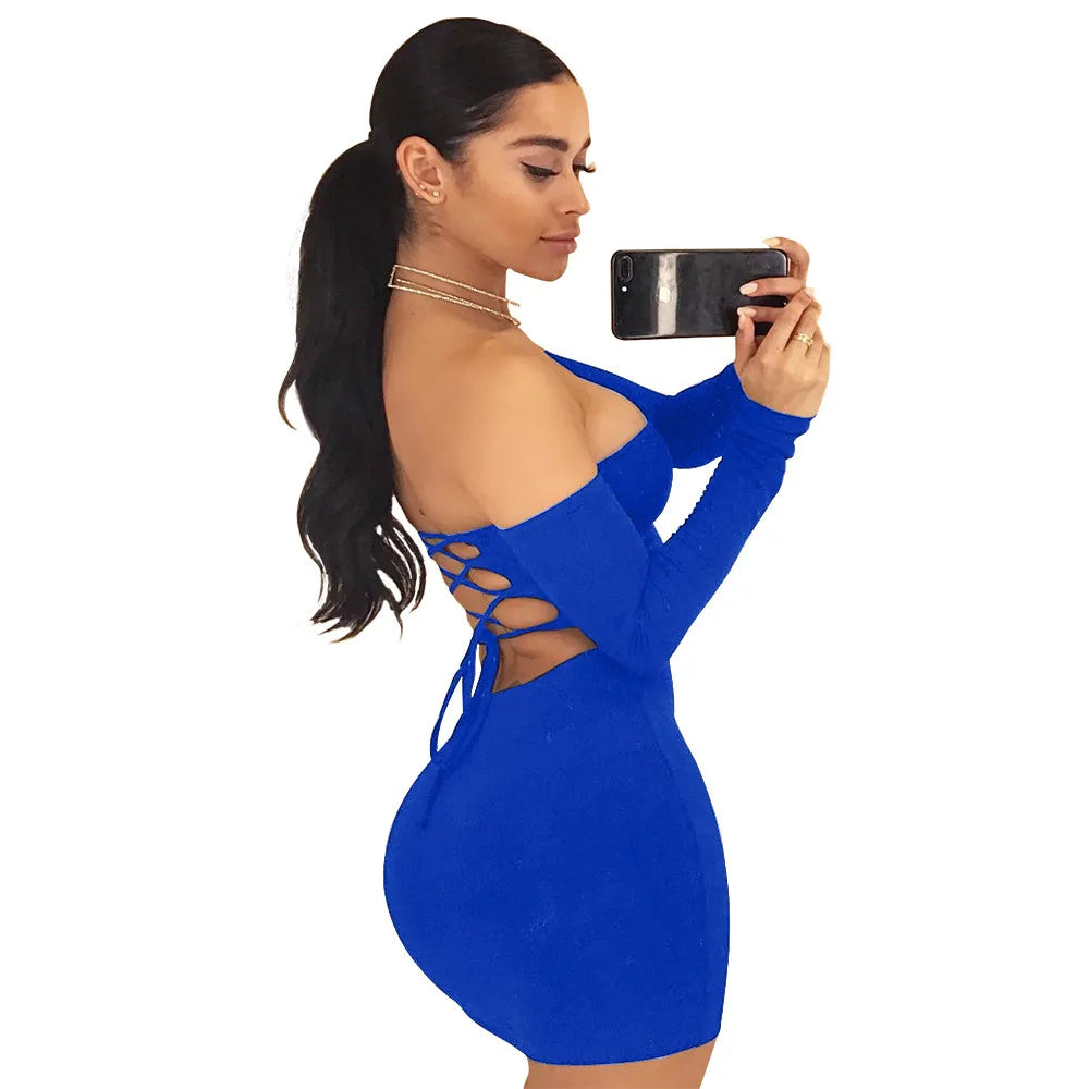 Strapless large long sleeve backless night club dress