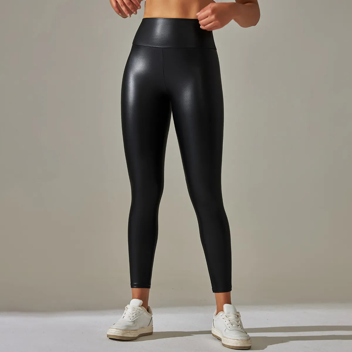 Black Pu Leather Pants High Waist