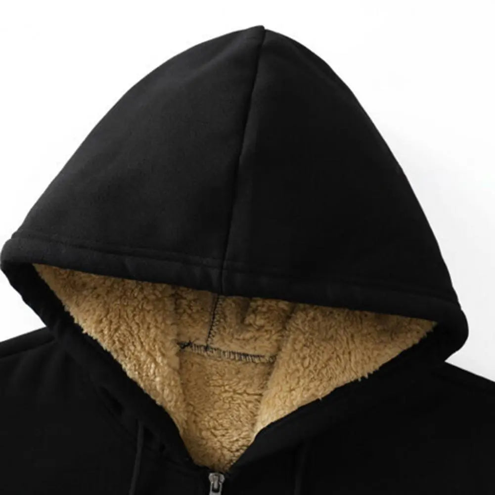 Trendy Sweatshirt Coat Front Pockets Warm Zipper Lamb Wool Jacket