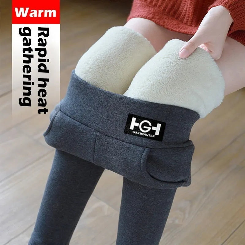 Leggings Solid Warm Thicken Lambwool Hight Waist Fleece