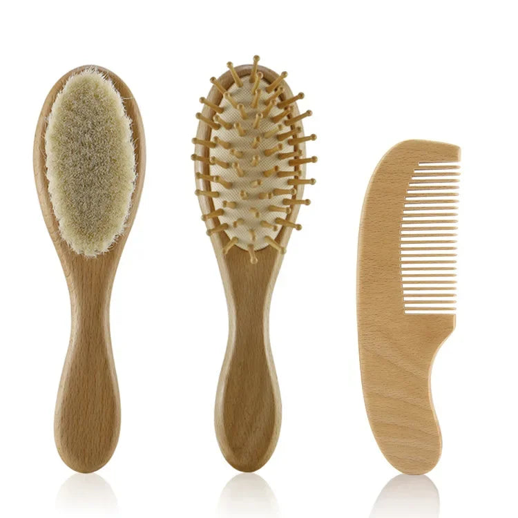 Newborn Wooden Brush Baby Natural Wool Comb