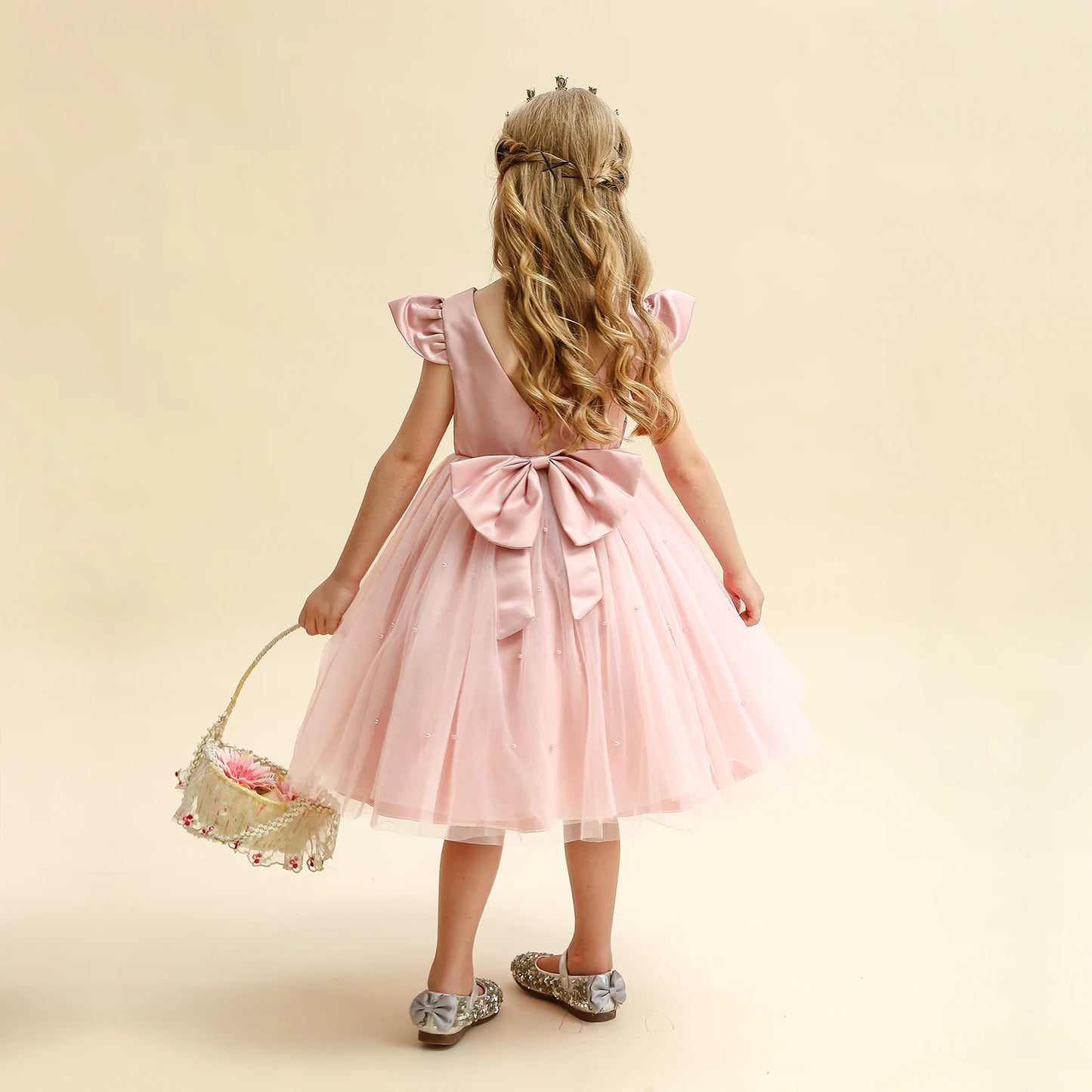 Toddler Girl Flower Tulle Dress Backless Bow Wedding