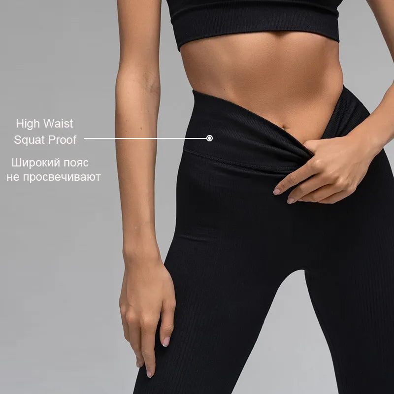 Ribbed Yoga Pants High Waisted Gym Leggings Sport