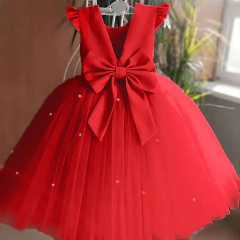 Toddler Girl Flower Tulle Dress Backless Bow Wedding