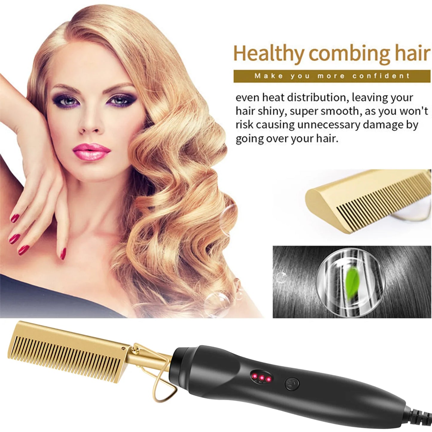 Hot Comb Hair Straightener Flat Iron Electric