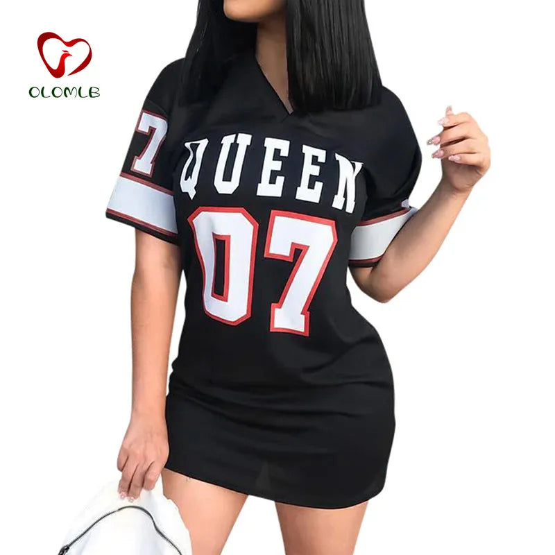 T Shirt Dress Women Hip Hop Queen Printed