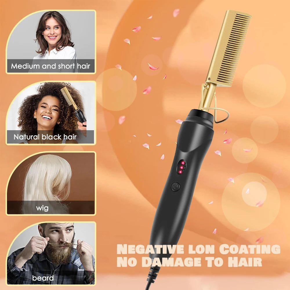 Hot Comb Hair Straightener Flat Iron Electric