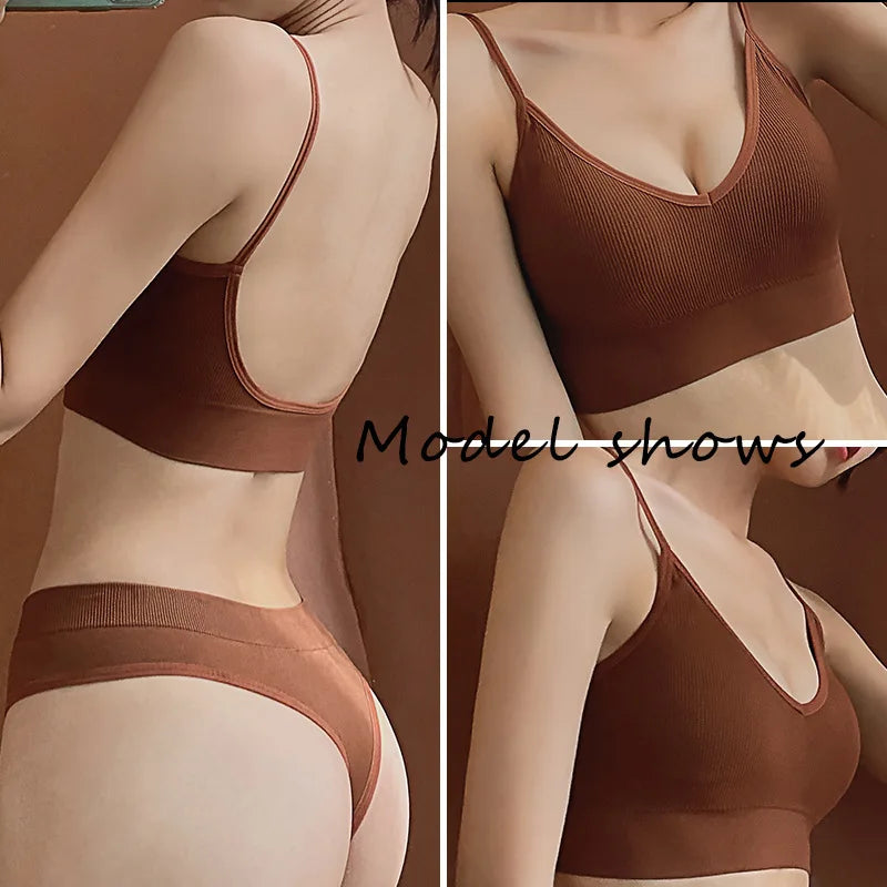 Seamless Bra Set Sexy Thong Low Waist Panties Sports