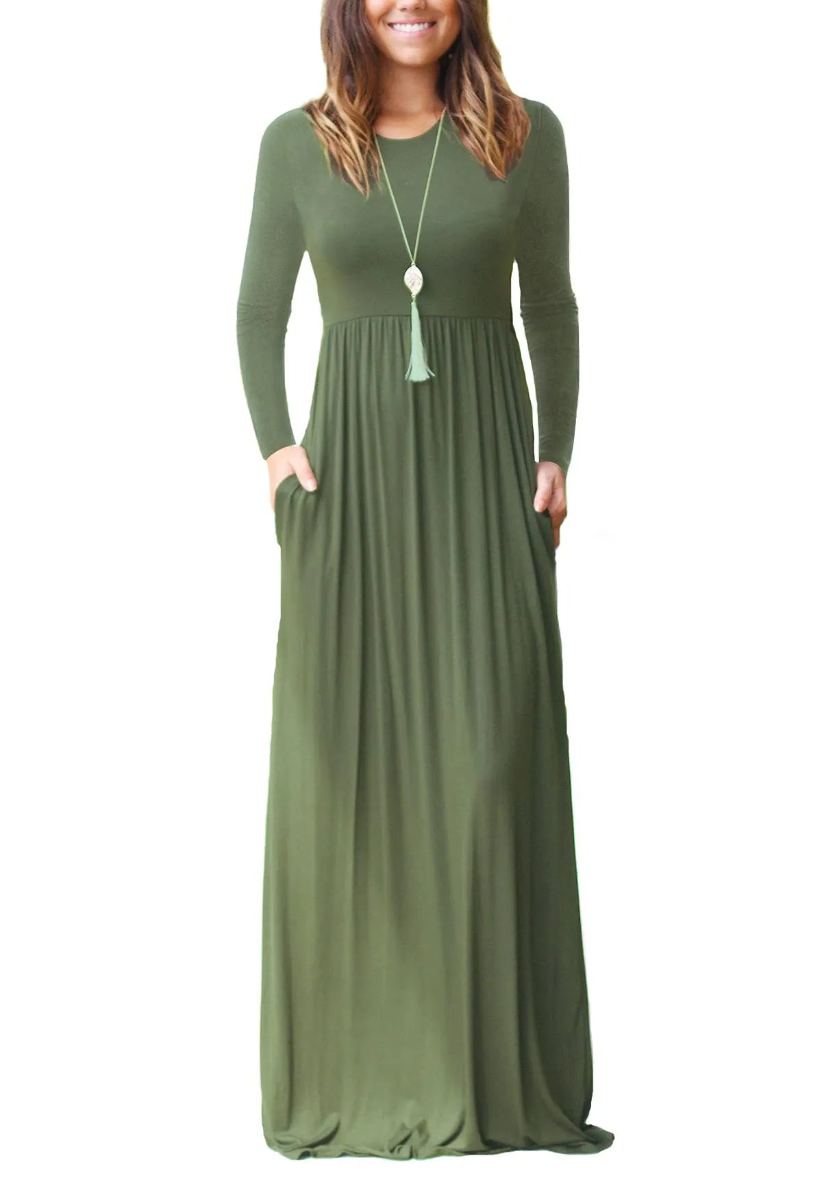 Long Sleeve Maxi Dress Crewneck Loose Plain Casual Empire