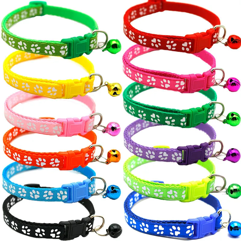 Pet Collar With Bell Cartoon Footprint Colorful Accessories