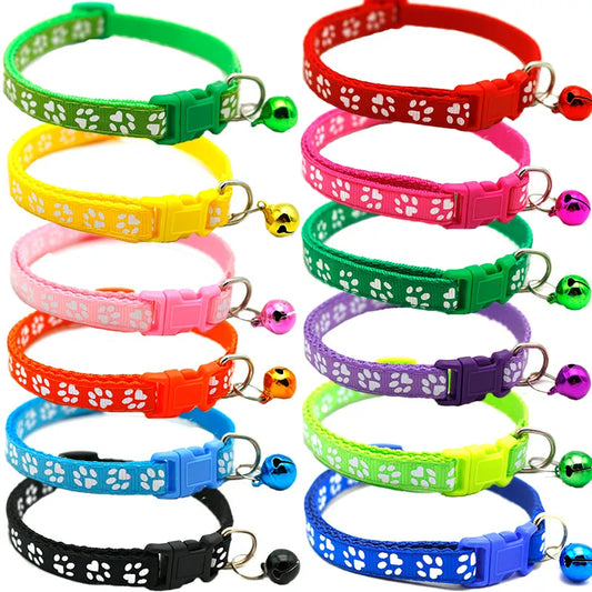 Pet Collar With Bell Cartoon Footprint Colorful Accessories