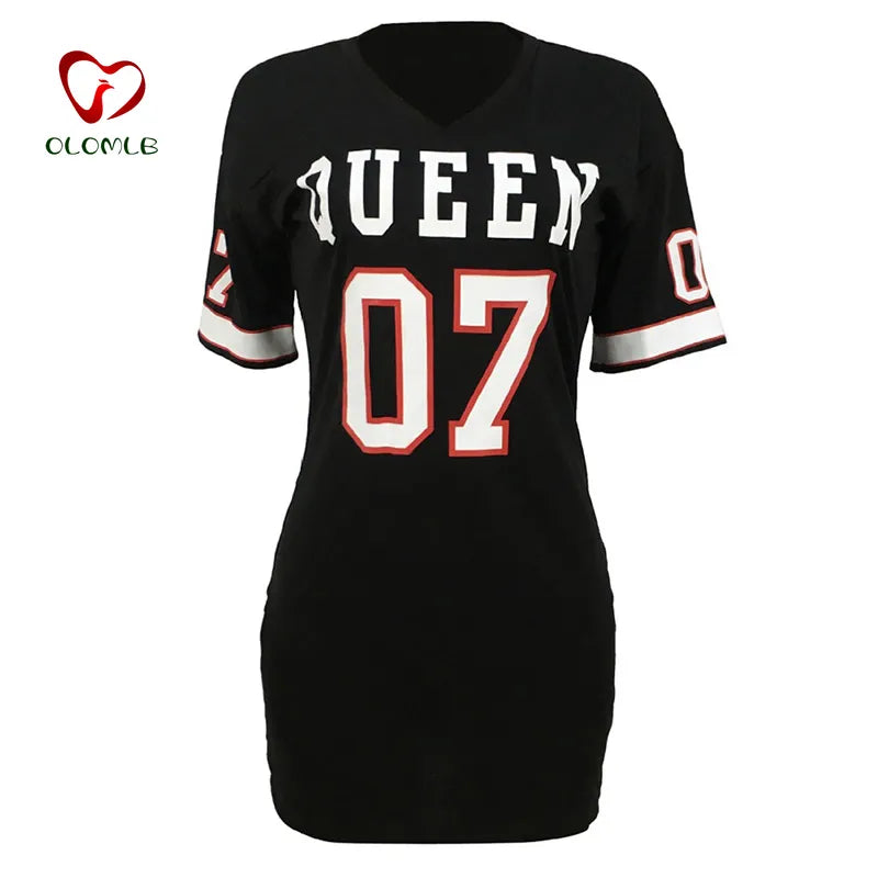 T Shirt Dress Women Hip Hop Queen Printed