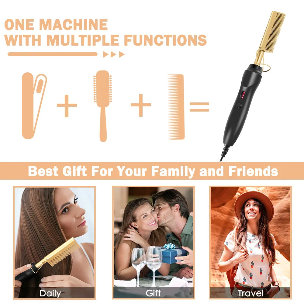 Hot Comb Hair Straightener Flat Iron Electric