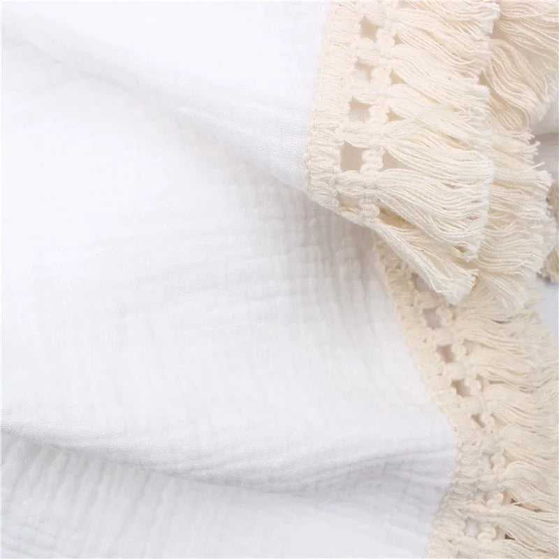 Newborn Baby Tassel Receiving Blanket Cotton