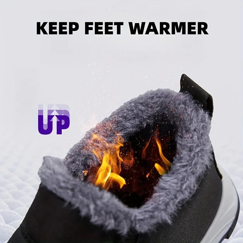 Fleece Lined Snow Boots, Winter Warm Waterproof Slip On Ankle Boots