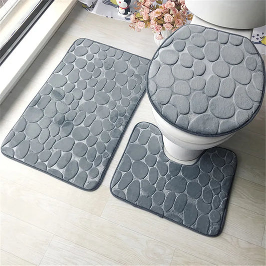 3 PCS Bathroom Soft Non Slip Carpets Toilet