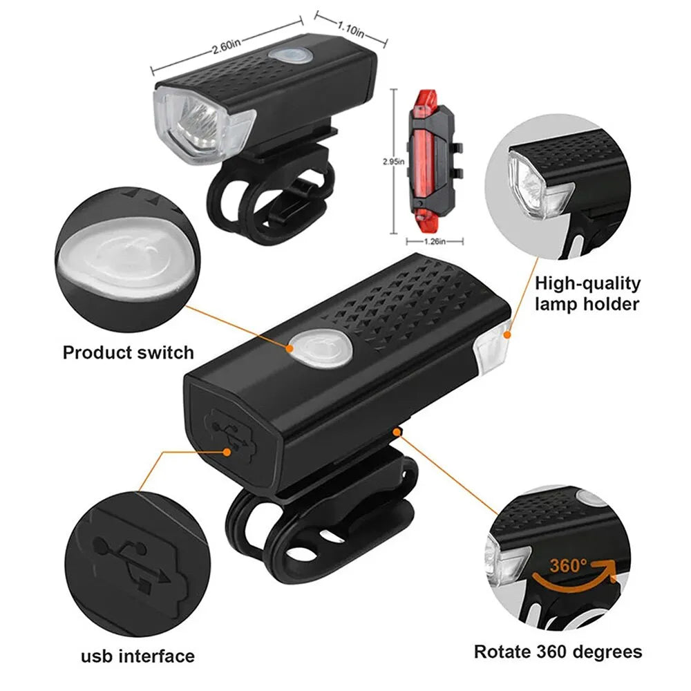 USB Rechargeable Bike Light Set Front Light