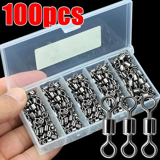 50/100pcs Bearing Swivel Fishing Connector Stainless Steel