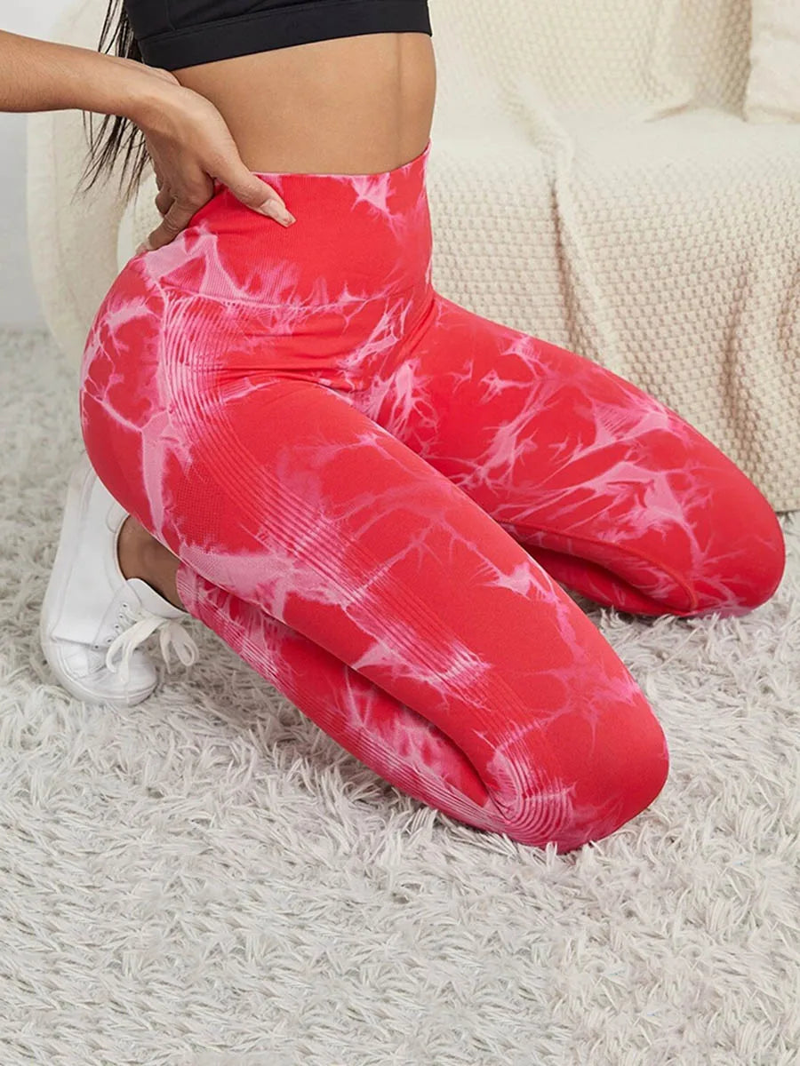 Seamless Tie Dye Gym Pants High Waist Tummy Control