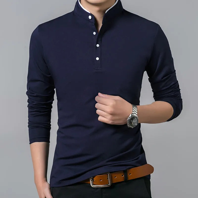 Men's Business Casual Polo Long Sleeve T-shirt