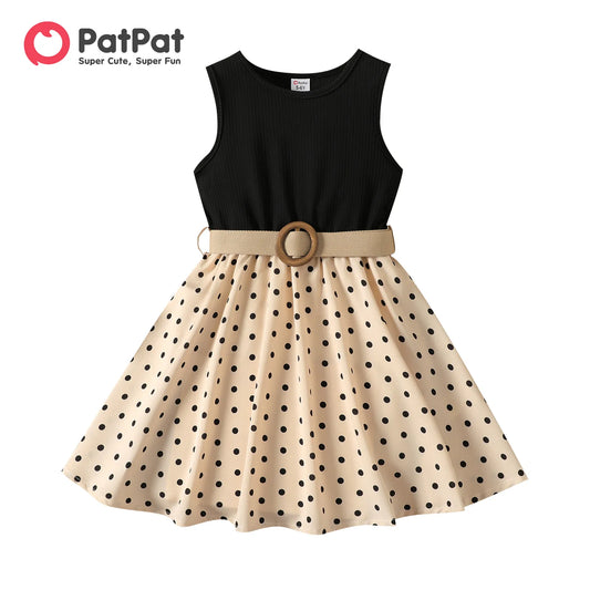 2pcs Dresses Polka Dots Ribbed Sleeveless