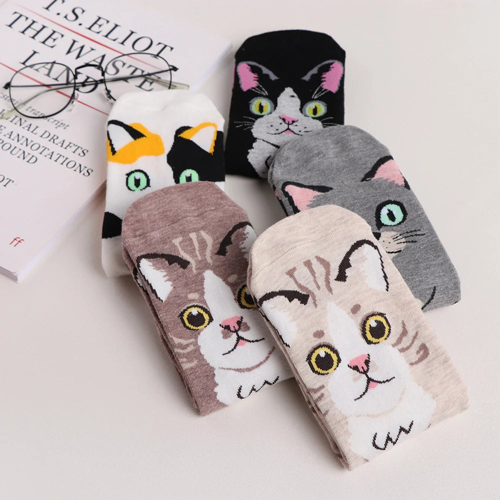 5 Pairs Fashion Colorful Cute Cartoon Cotton Women Socks