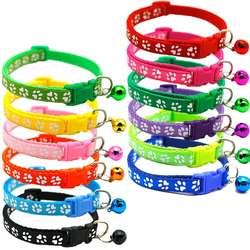 Pet Collar With Bell Cartoon Footprint Colorful Accessories