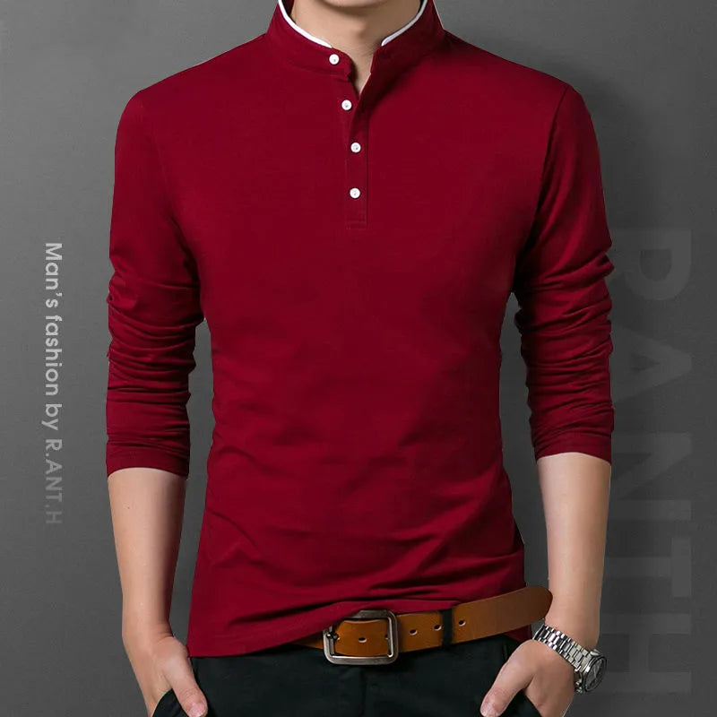 Men's Business Casual Polo Long Sleeve T-shirt