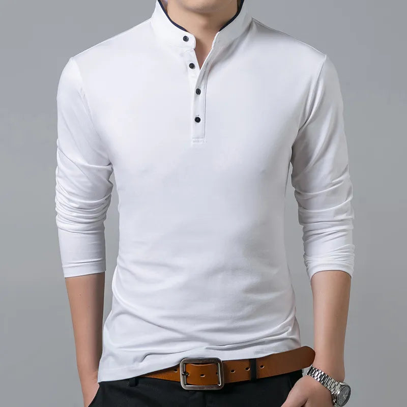 Men's Business Casual Polo Long Sleeve T-shirt