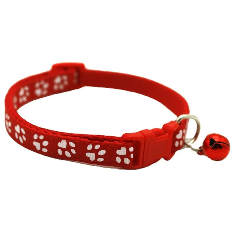 Pet Collar With Bell Cartoon Footprint Colorful Accessories