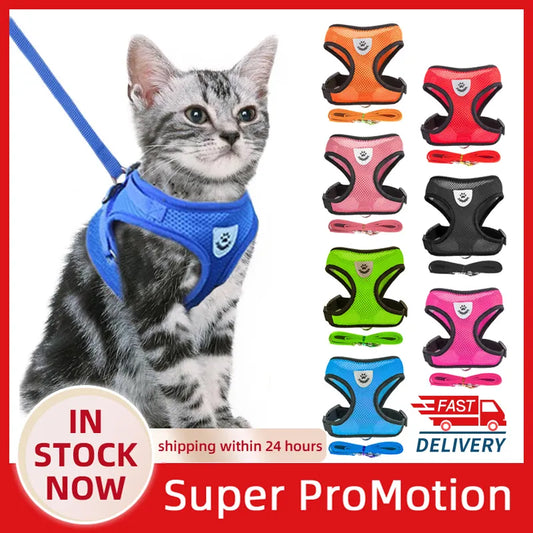 Cat Harness Vest Walking Lead Leash Collar Polyester Adjustable