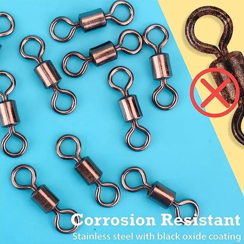 50/100pcs Bearing Swivel Fishing Connector Stainless Steel