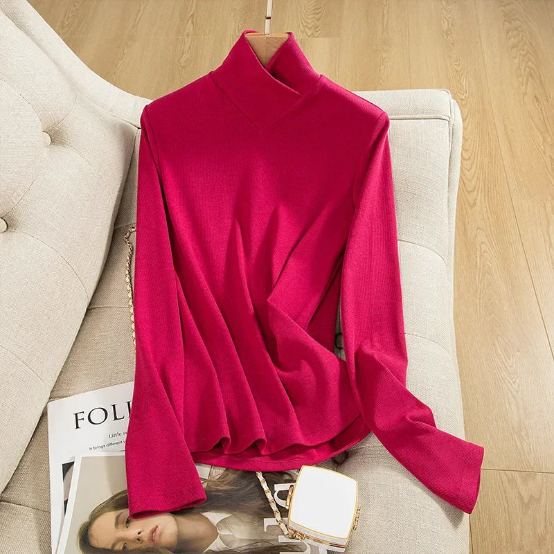 Collar Long-sleeved Stretch T-shirt