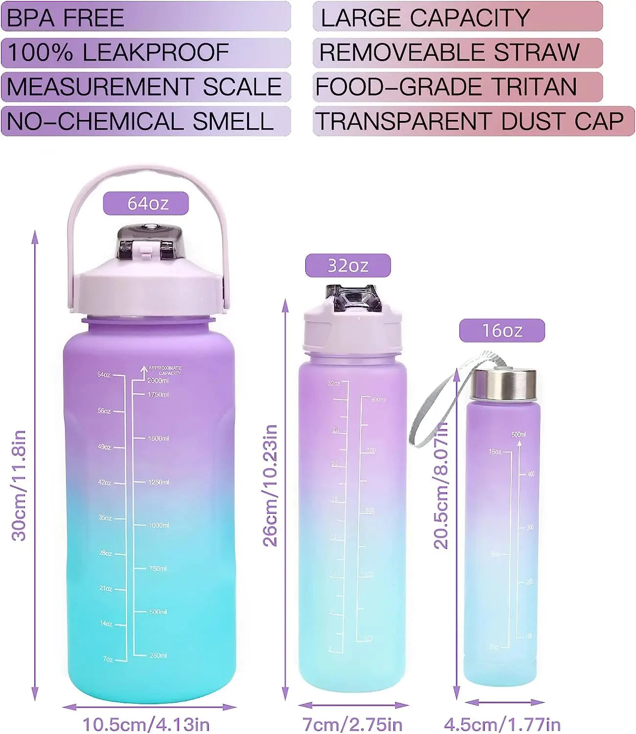 3 PCS Large Capacity Water Bottle