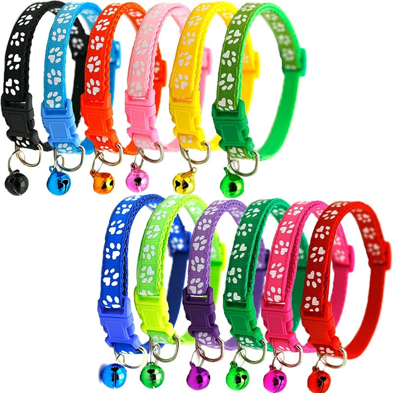 Pet Collar With Bell Cartoon Footprint Colorful Accessories