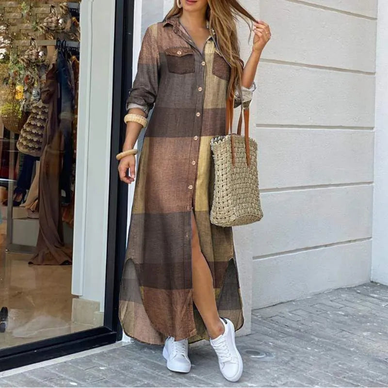 Women Long Sleeve Shirt Dress Autumn Casual Boho Printed Dresses