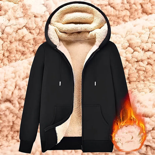 Trendy Sweatshirt Coat Front Pockets Warm Zipper Lamb Wool Jacket