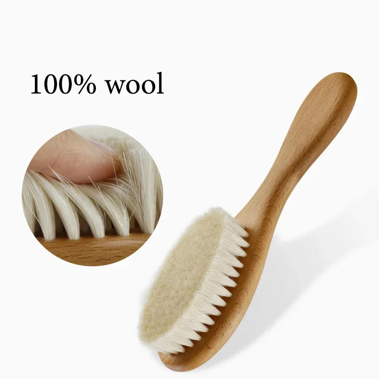 Newborn Wooden Brush Baby Natural Wool Comb