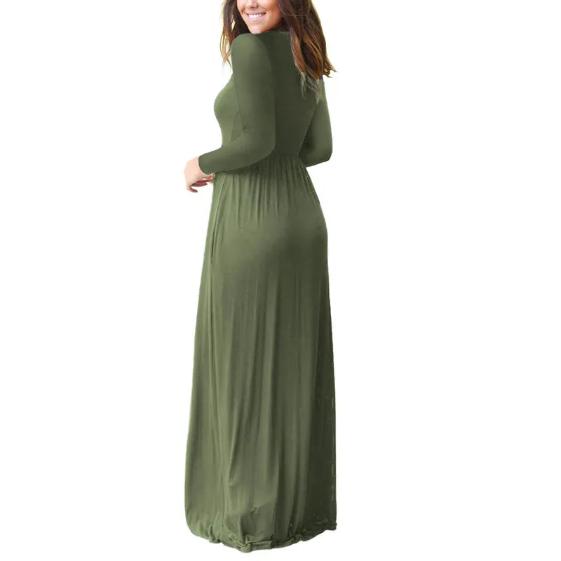 Long Sleeve Maxi Dress Crewneck Loose Plain Casual Empire