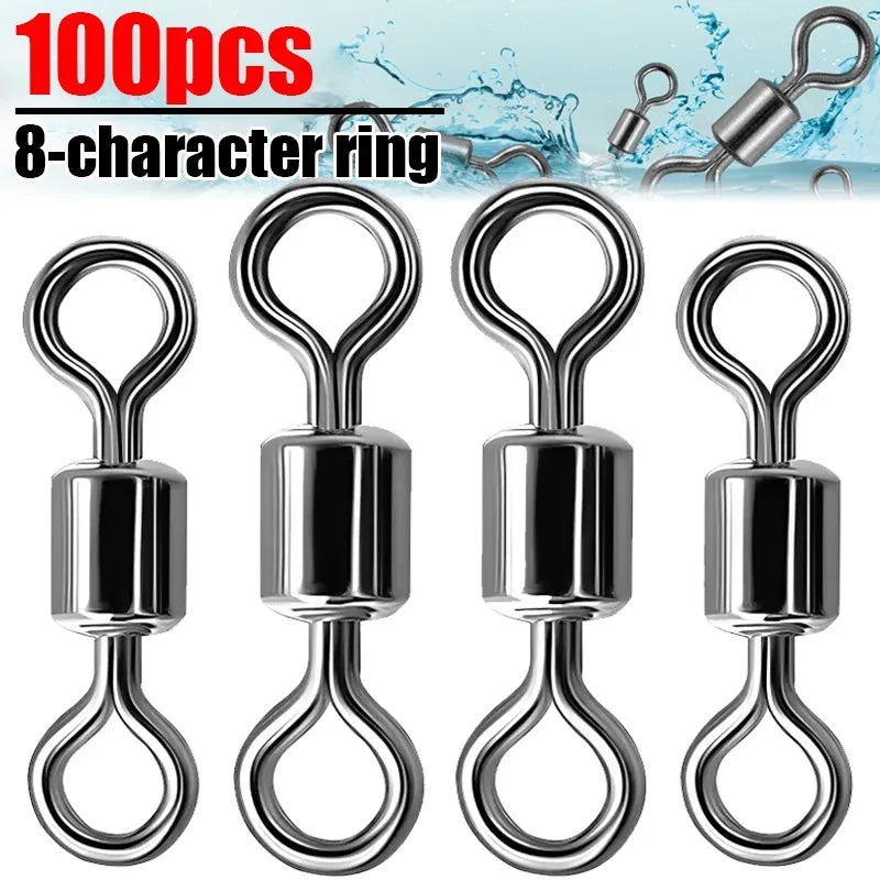 50/100pcs Bearing Swivel Fishing Connector Stainless Steel