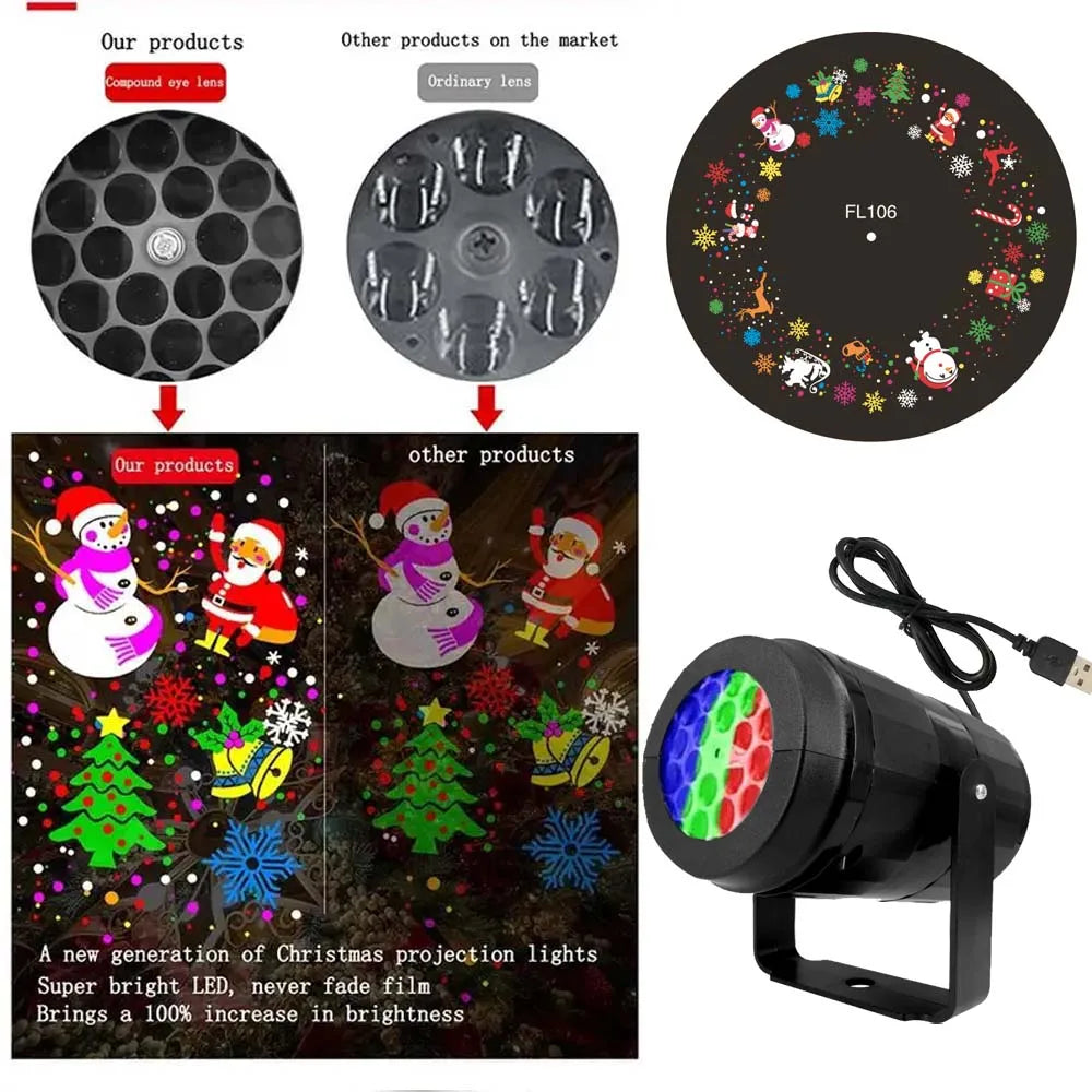 USB Power Snowflake Christmas Projector LED