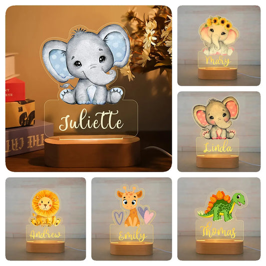 Personalized Animal Night Light Custom Name Acrylic Lamp