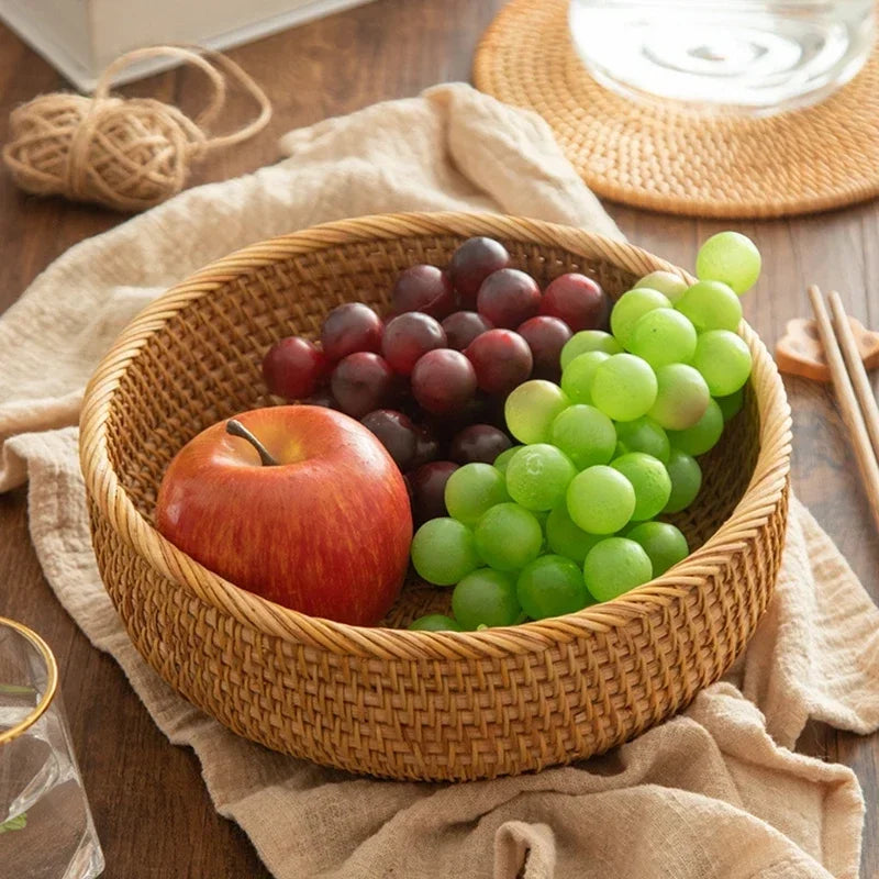 Handwoven Rectangular Rattan Wicker Basket Fruit