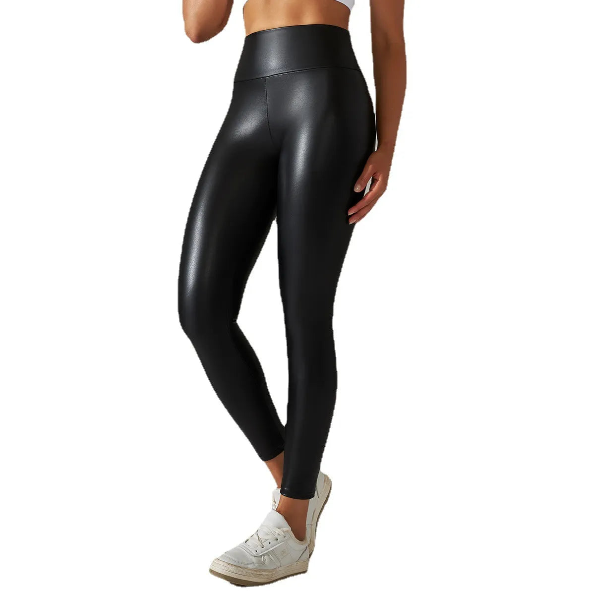 Black Pu Leather Pants High Waist