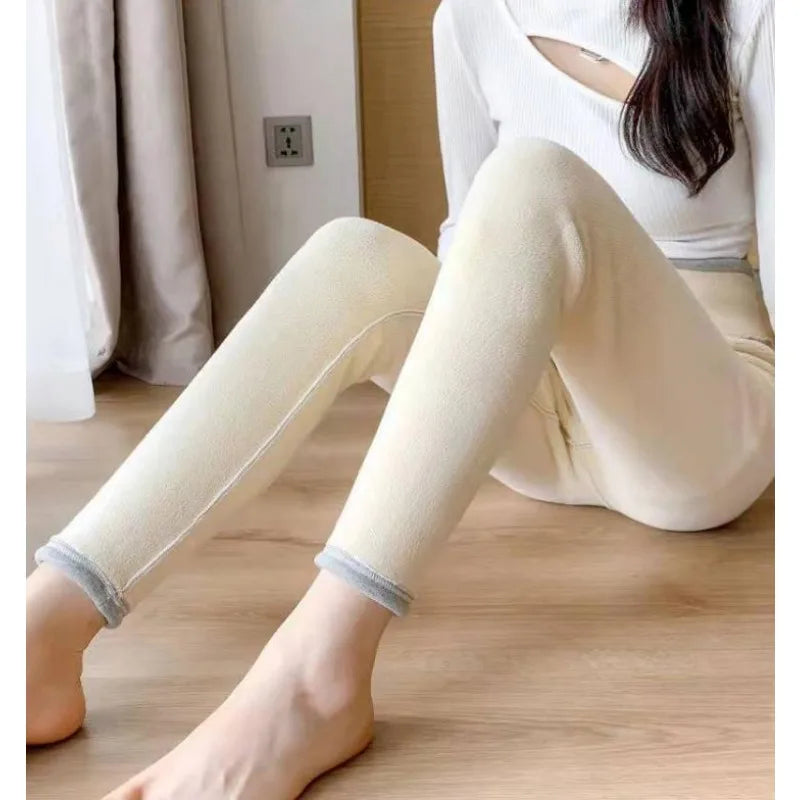 Leggings Solid Warm Thicken Lambwool Hight Waist Fleece