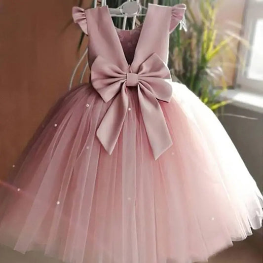 Toddler Girl Flower Tulle Dress Backless Bow Wedding